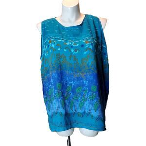 Lonnee Shirt  Blue Gradient Ocean  Polyester Sheer  Sleeveless Size 3X NWT